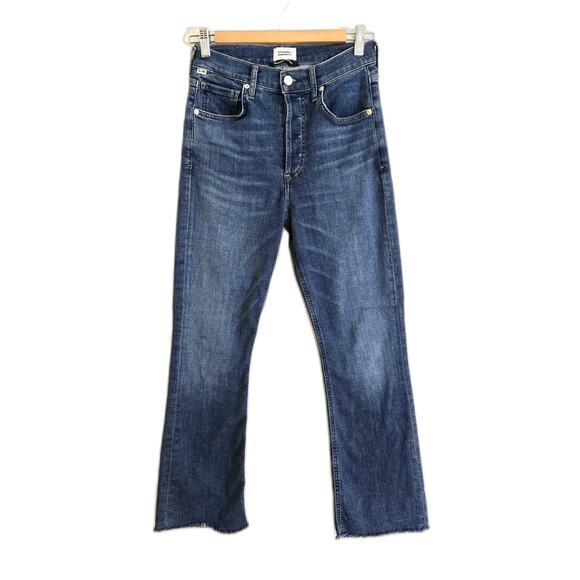 Citizens of Humanity Isola Mid Rise Cropped Boot Jeans Size 24 Dark Wash Raw Hem - Picture 1 of 10